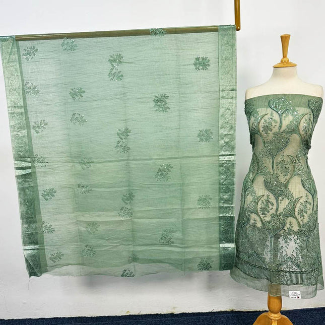 Fancy Khadi Net with Pearls Stone Work 2PC Unstitched