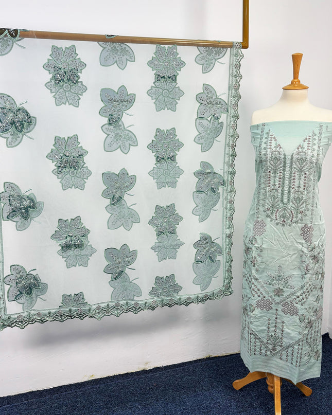 Embroidered Lawn With Organza Net Dupatta