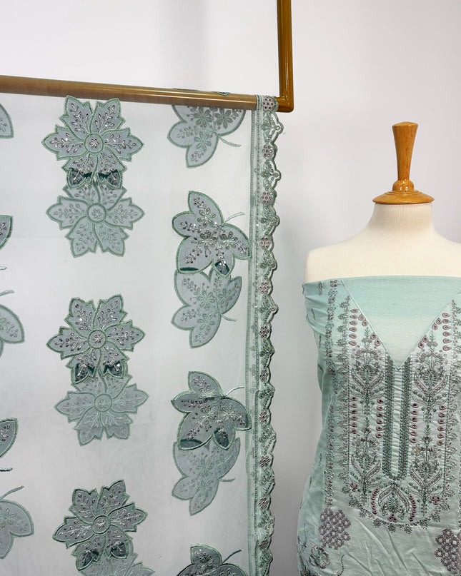 Embroidered Lawn With Organza Net Dupatta