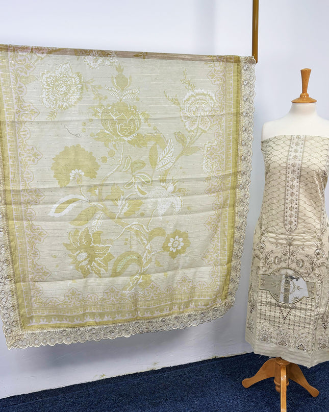Embroidered Lawn With Organza Net Dupatta
