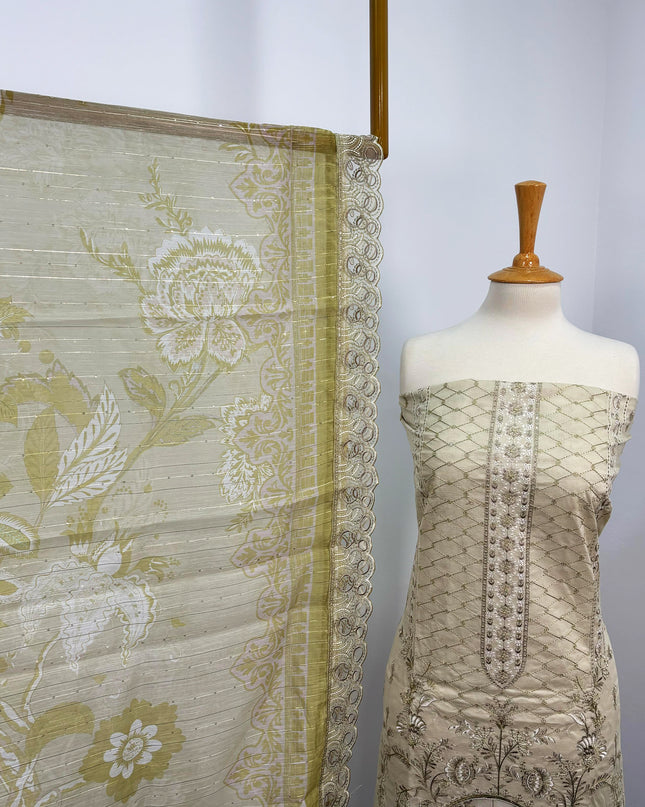 Embroidered Lawn With Organza Net Dupatta