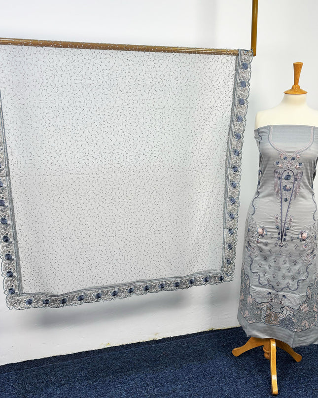 Embroidered Lawn With Organza Net Dupatta