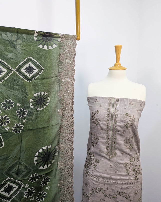 Fancy Embroidered Lawn With Digital Print