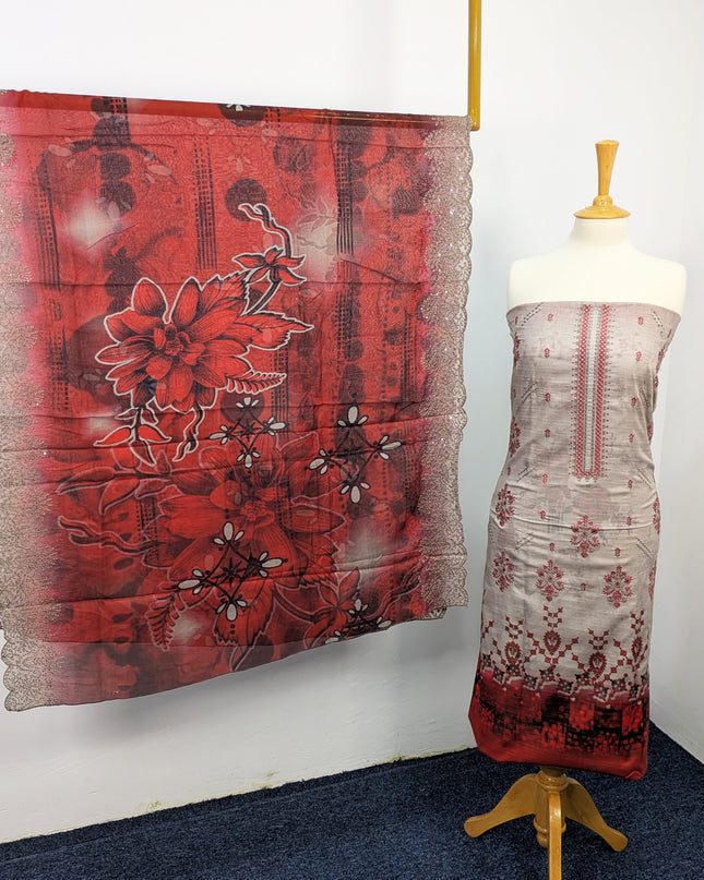 Fancy Embroidered Lawn With Digital Print