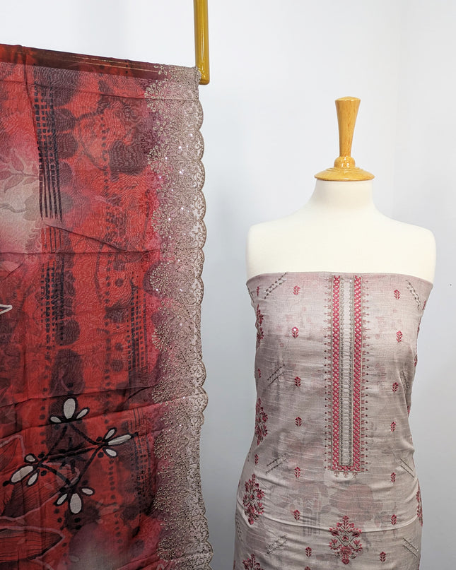 Fancy Embroidered Lawn With Digital Print