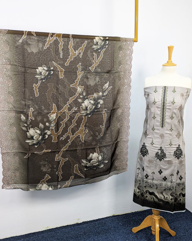 Fancy Embroidered Lawn With Digital Print