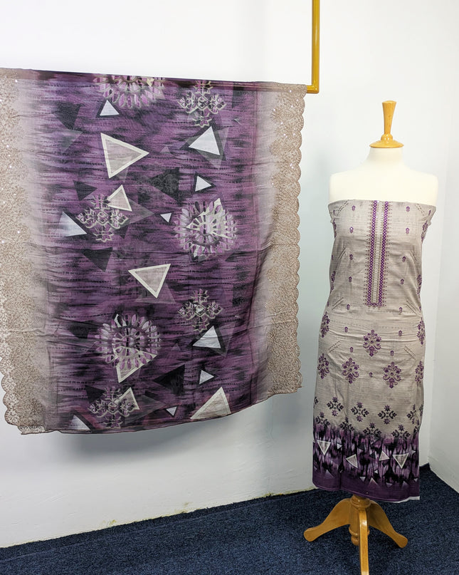 Fancy Embroidered Lawn With Digital Print