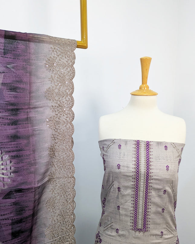 Fancy Embroidered Lawn With Digital Print