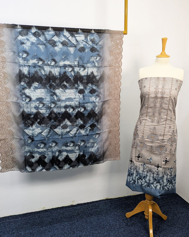 Fancy Embroidered Lawn With Digital Print