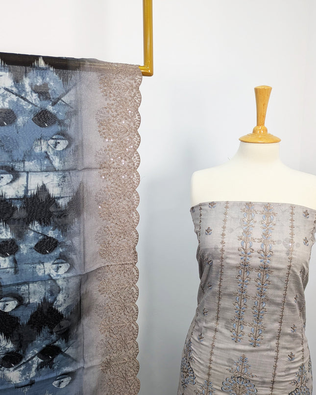 Fancy Embroidered Lawn With Digital Print