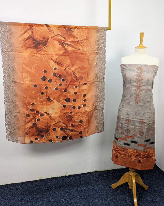 Fancy Embroidered Lawn With Digital Print
