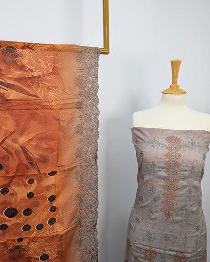 Fancy Embroidered Lawn With Digital Print