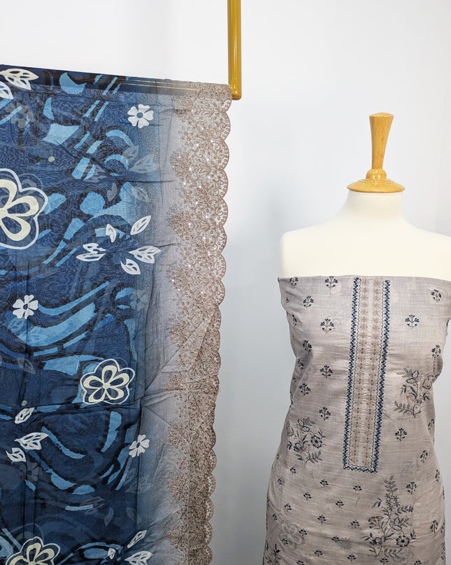 Fancy Embroidered Lawn With Digital Print