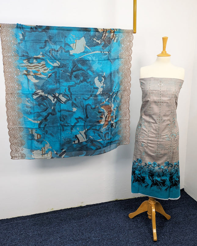 Fancy Embroidered Lawn With Digital Print