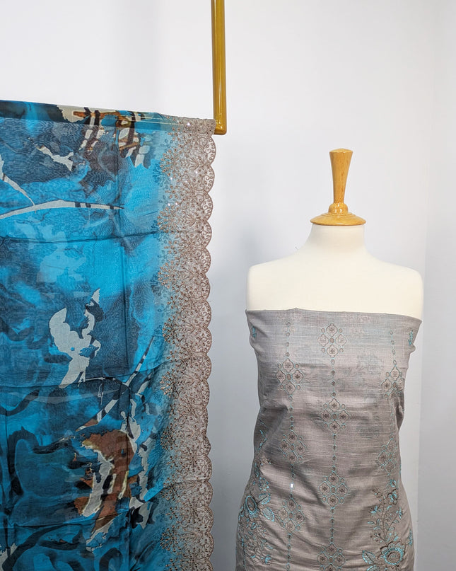 Fancy Embroidered Lawn With Digital Print