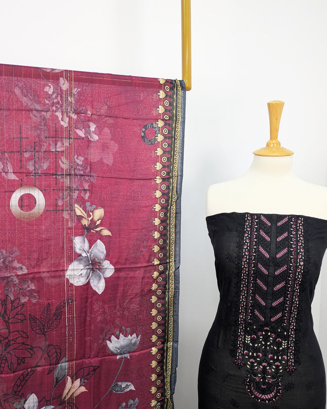 Fancy Chikankari Lawn With Digital Printed Lawn Dupatta  3pc Unstitched