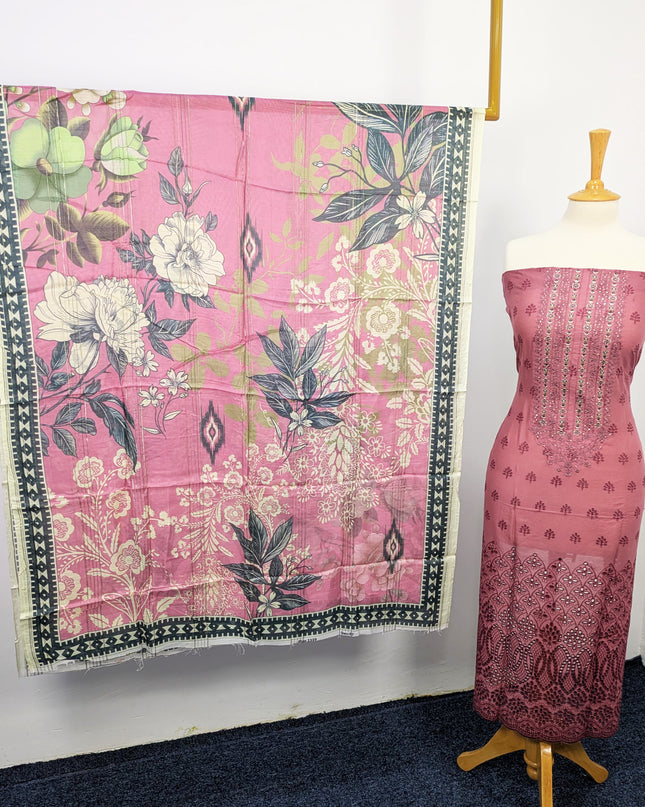 Fancy Chikankari Lawn With Digital Printed Lawn Dupatta  3pc Unstitched