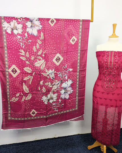 Fancy Chikankari Lawn With Digital Printed Lawn Dupatta  3pc Unstitched