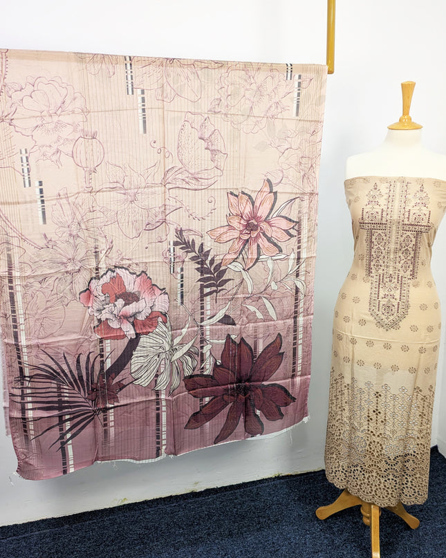 Fancy Chikankari Lawn With Digital Printed Lawn Dupatta  3pc Unstitched