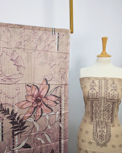 Fancy Chikankari Lawn With Digital Printed Lawn Dupatta  3pc Unstitched