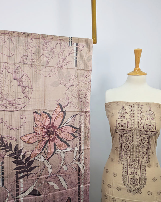 Fancy Chikankari Lawn With Digital Printed Lawn Dupatta  3pc Unstitched
