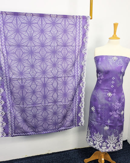 Fancy Printed Lawn With Embroidered + Chikankari Work 3pc Unstitched