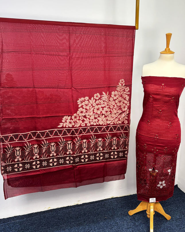 Fancy Embroidered Lawn With Chikankari CutWork