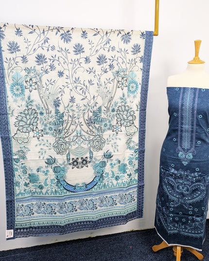 Fancy Embroidered Digital Printed Lawn With Chikankari Work