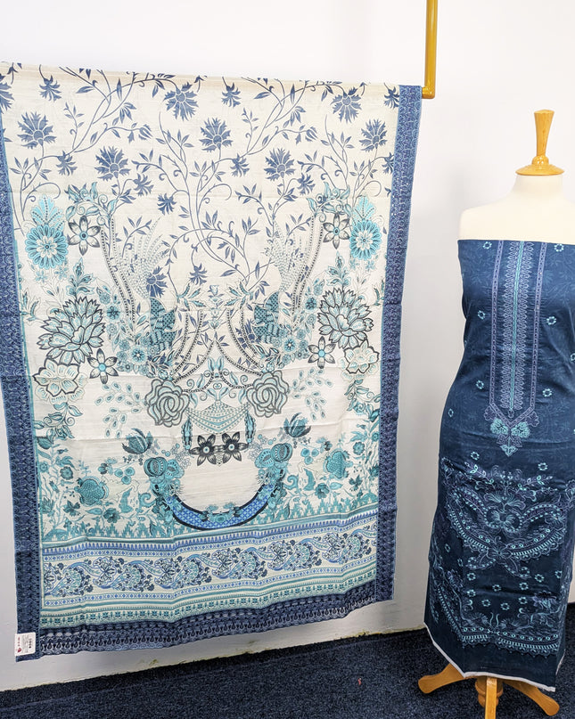 Fancy Embroidered Digital Printed Lawn With Chikankari Work