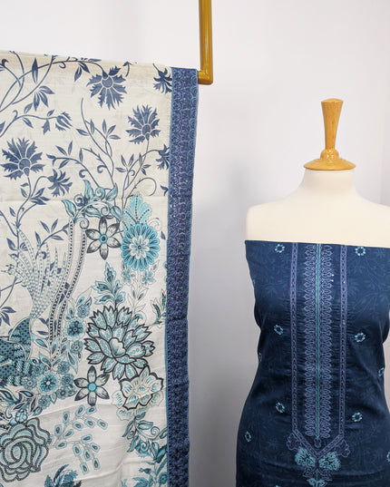 Fancy Embroidered Digital Printed Lawn With Chikankari Work