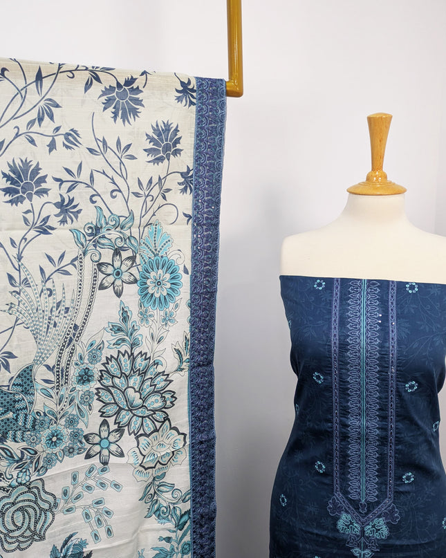 Fancy Embroidered Digital Printed Lawn With Chikankari Work
