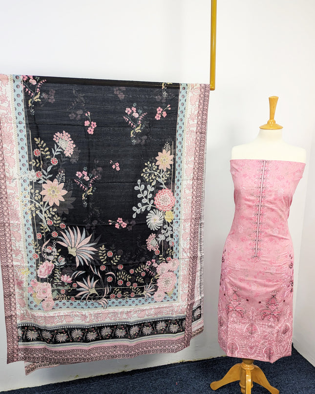 Fancy Embroidered Digital Printed Lawn With Chikankari Work