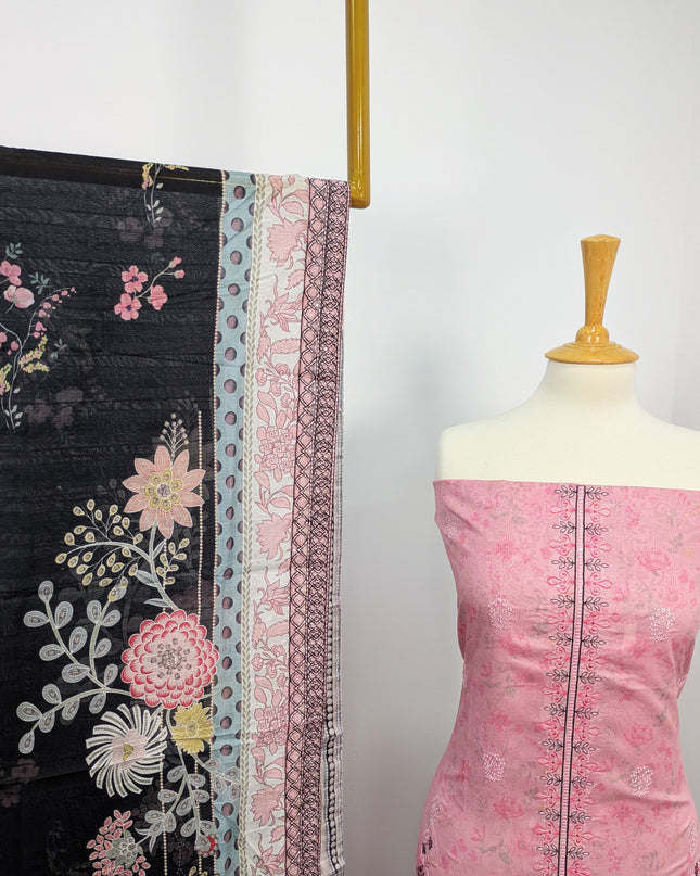 Fancy Embroidered Digital Printed Lawn With Chikankari Work
