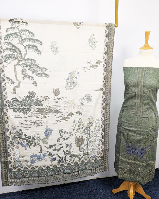 Fancy Embroidered Digital Printed Lawn With Chikankari Work