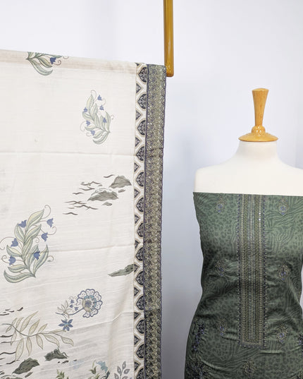 Fancy Embroidered Digital Printed Lawn With Chikankari Work