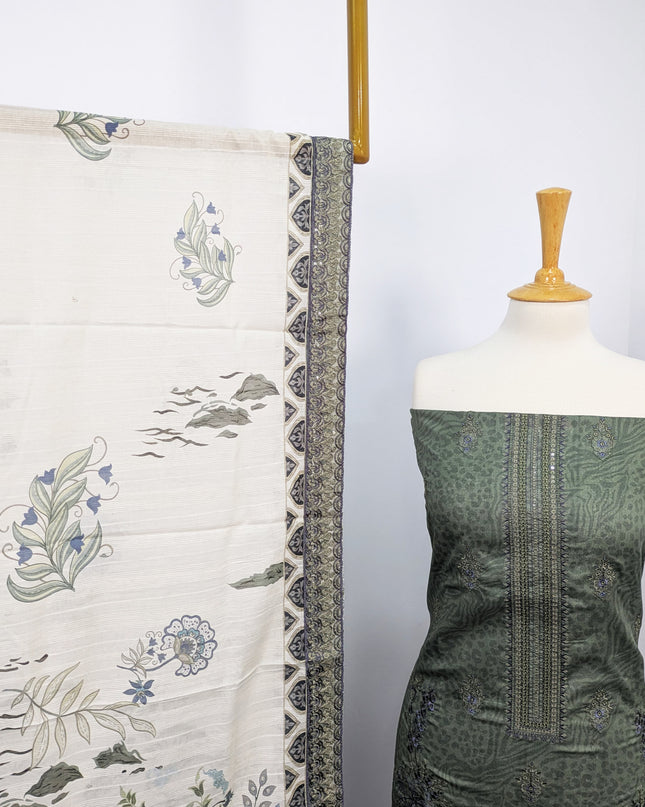 Fancy Embroidered Digital Printed Lawn With Chikankari Work
