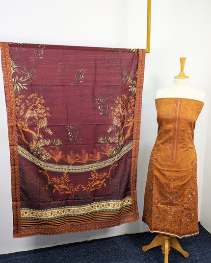 Fancy Embroidered Digital Printed Lawn With Chikankari Work