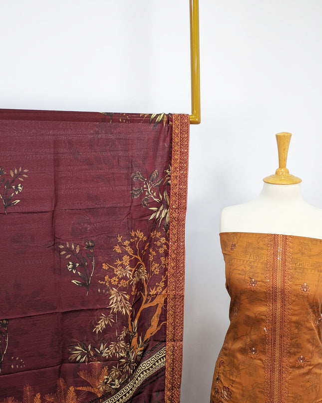 Fancy Embroidered Digital Printed Lawn With Chikankari Work