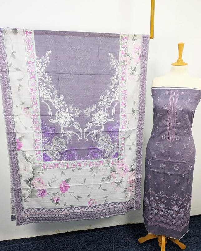 Fancy Embroidered Digital Printed Lawn With Chikankari Work