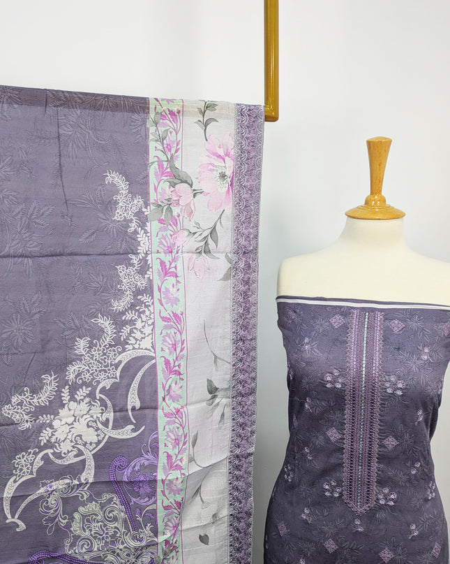 Fancy Embroidered Digital Printed Lawn With Chikankari Work