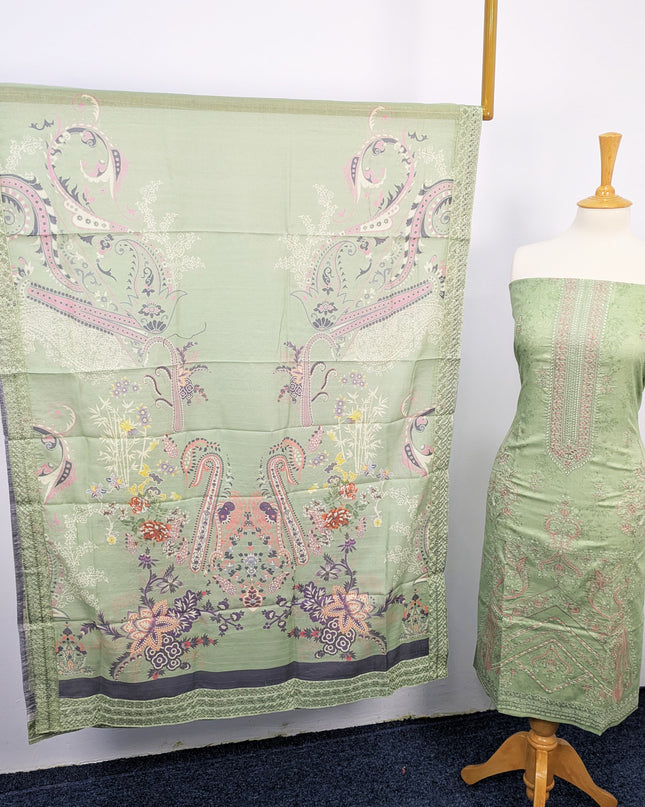 Fancy Embroidered Digital Printed Lawn With Chikankari Work