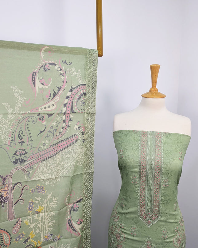 Fancy Embroidered Digital Printed Lawn With Chikankari Work