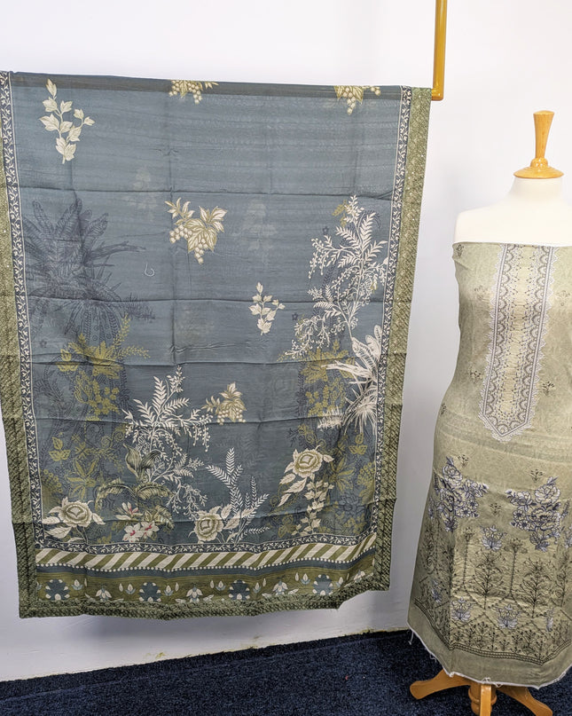 Fancy Embroidered Digital Printed Lawn With Chikankari Work