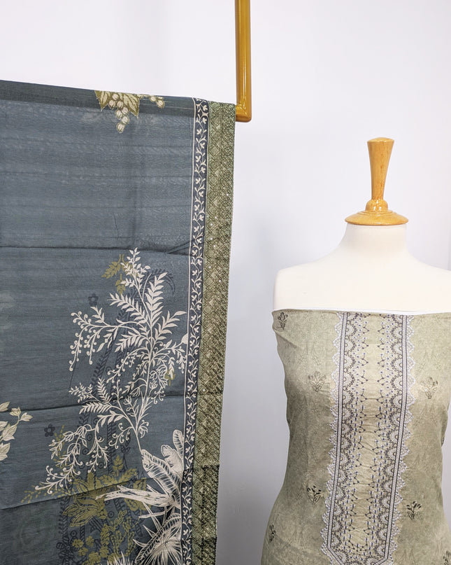 Fancy Embroidered Digital Printed Lawn With Chikankari Work