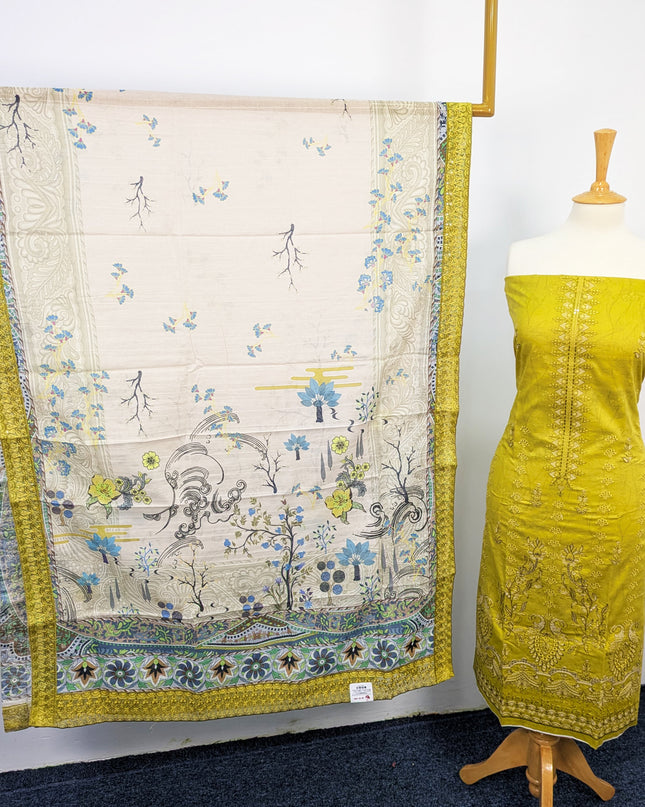Fancy Embroidered Digital Printed Lawn With Chikankari Work