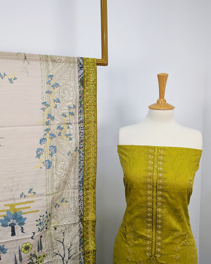 Fancy Embroidered Digital Printed Lawn With Chikankari Work