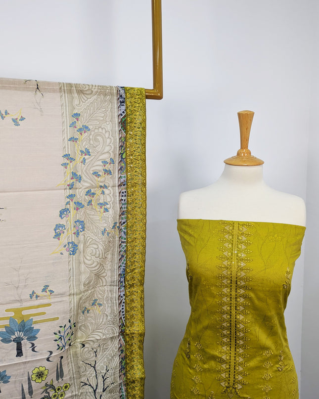 Fancy Embroidered Digital Printed Lawn With Chikankari Work