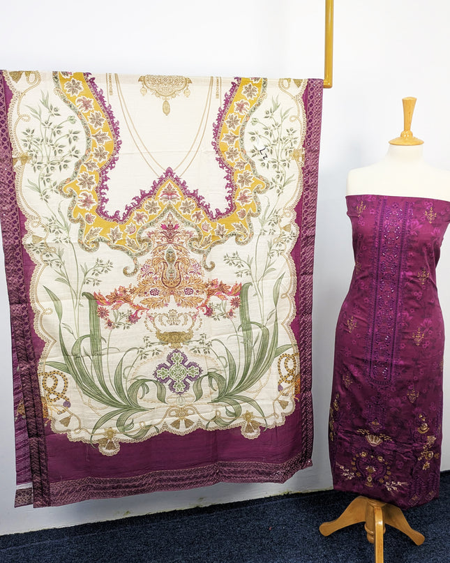 Fancy Embroidered Digital Printed Lawn With Chikankari Work