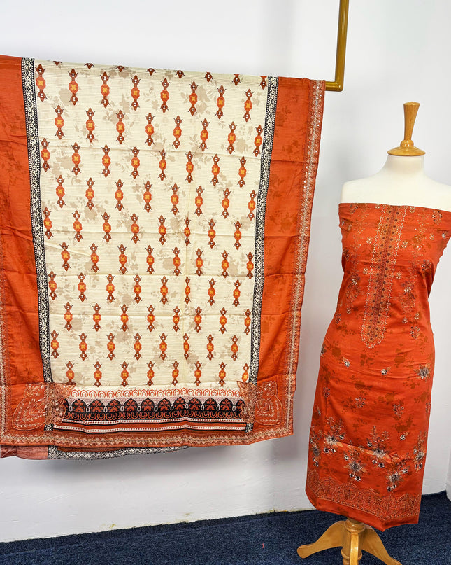 Fancy Digital Printed Lawn With Embroidered Work