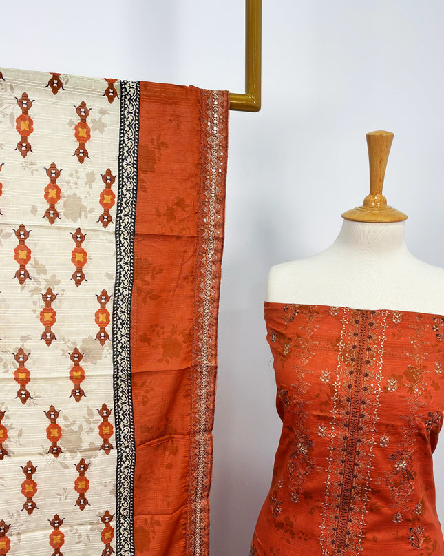Fancy Digital Printed Lawn With Embroidered Work